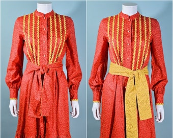 Vintage Red Prairie Calico Print Dress, Cottagecore Dress Jay Morley/Fern Violette SZ S