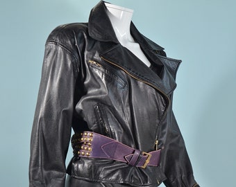 Black Leather Grunge Moto Jacket