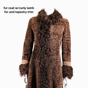 SALE Vintage OOAK Fur Coat, Sheered Lamb Mongolian Curly Lamb & Tapestry Trim, XS