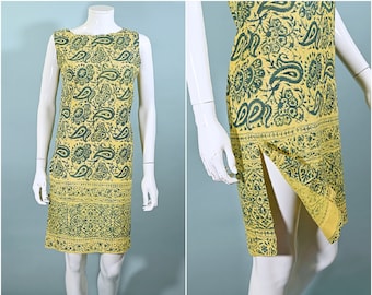 Vintage 60s Indian Block Print Hippie Dress from Western Costume Movie Wardrobe, XS/S