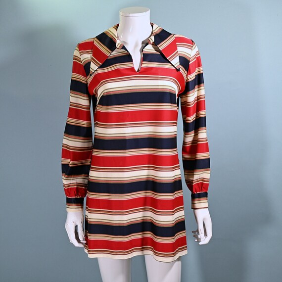 Vintage 60s Micro Mini Shift Dress w/Belt, Stripe… - image 4