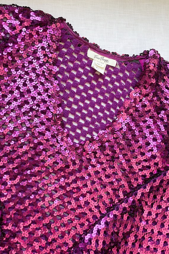 Vintage 70s Magenta Sequin Sparkle Top by Three F… - image 4