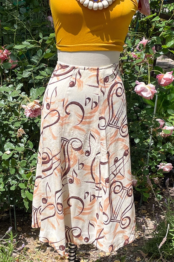 SALE Vintage Music Note Crepe Skirt, Novelty Rock… - image 5