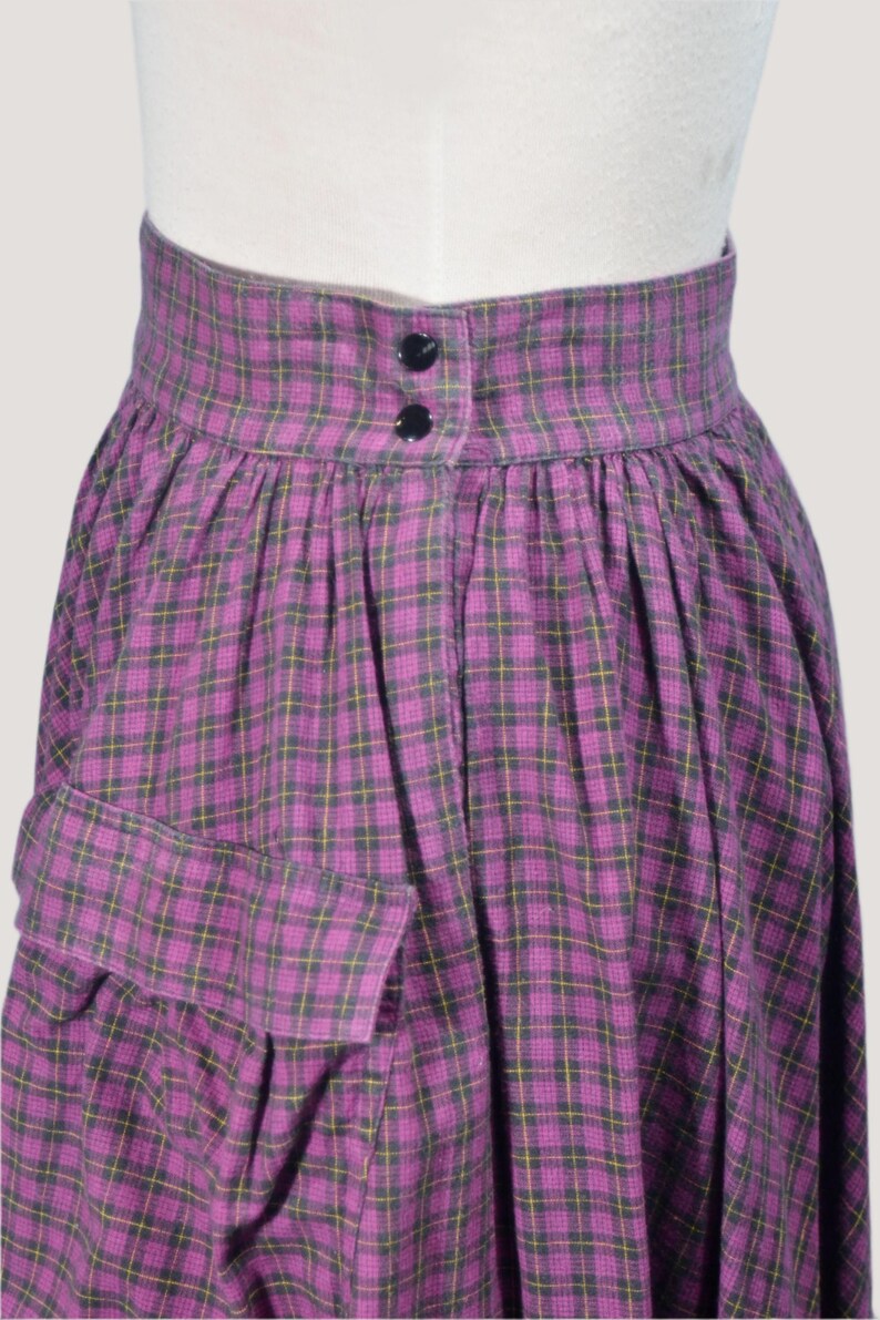 80s Full Skirt with Pockets, Purple Plaid 24" Waist image 7