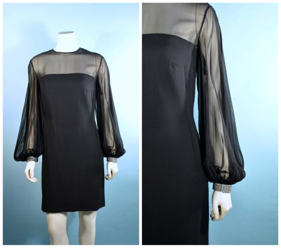 Vintage 60s Black Chiffon Mod Poet Sleeves + Rhine