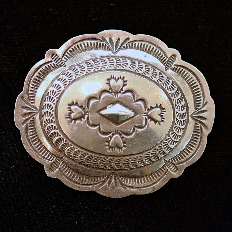 Vintage Silver Concho Brooch, Hand Stamped, 13.4 Grams