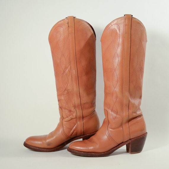 Vintage Dingos Leather Boots, Chunky Heel Pull on