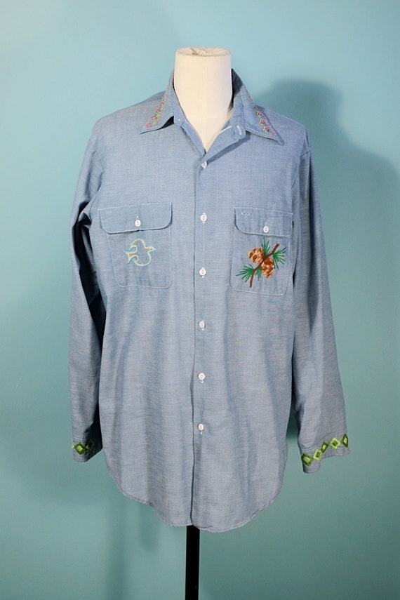 Vintage 70s Hand Embroidered Hippie Shirt, Sunris… - image 6