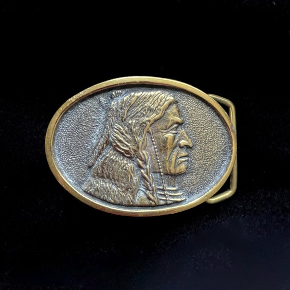 Vintage 70s Solid Brass Native American Indian Be… - image 10