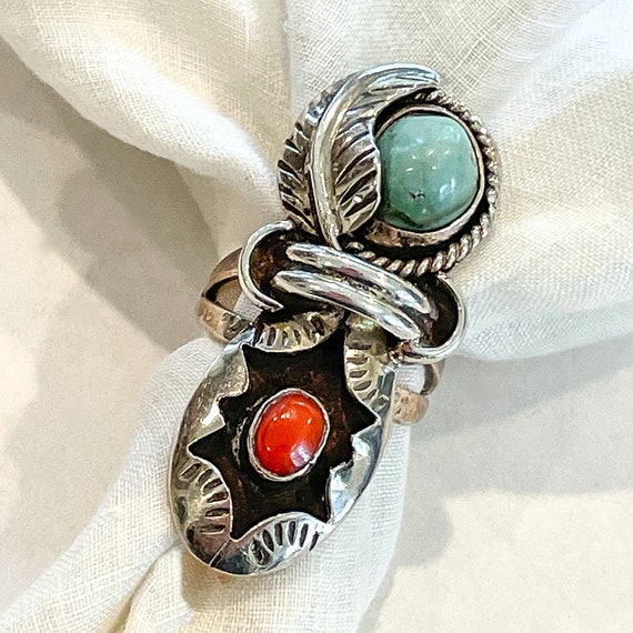 Vintage Navajo Native American Ring, Silver Turquo