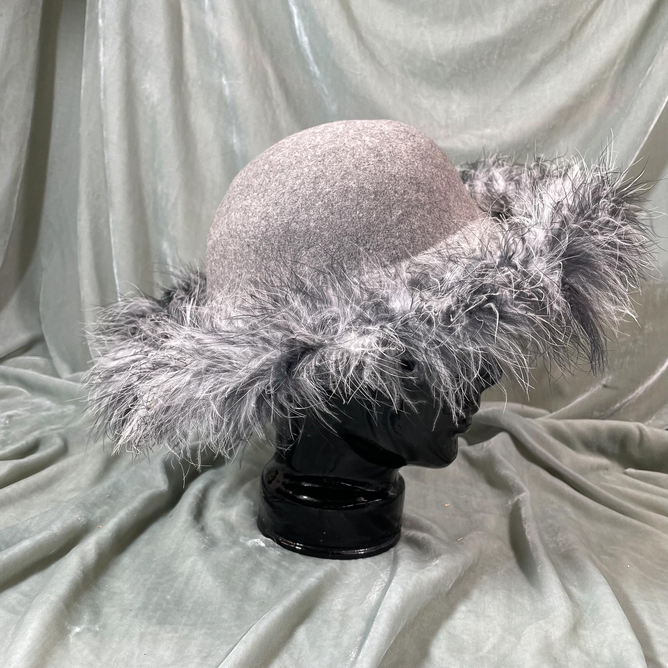 Gorgeous 1960\'s pale gray Ostrich feather hat. Vintage 60s Wool Hat With Ostrich Feathers - George Bellman  main image 2