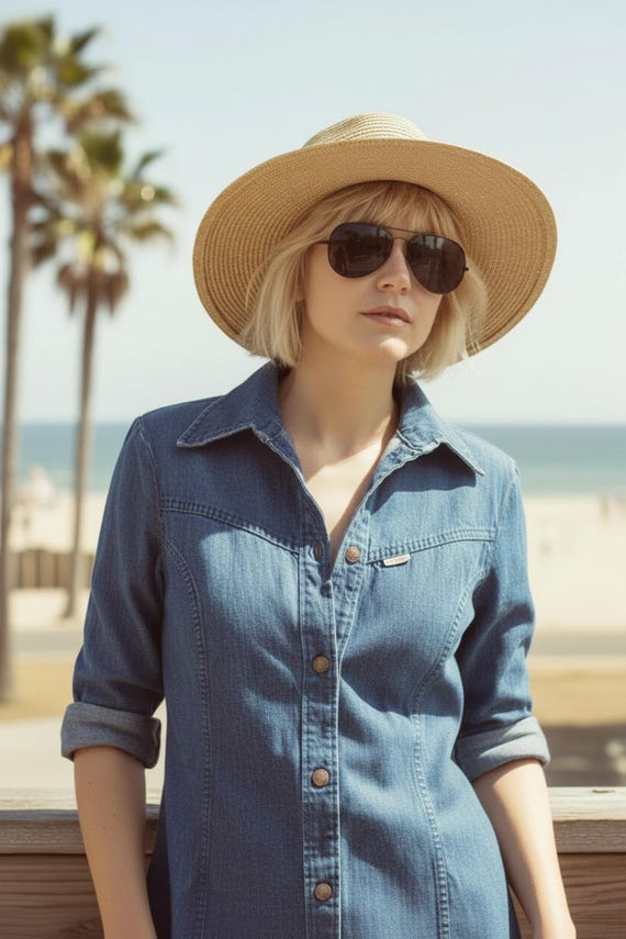 Ditto Vintage 60s Denim Fitted Shirt S