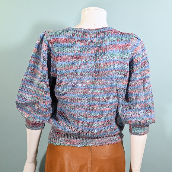 Vintage 70s Blue Variegated Knit Pullover Sweater… - image 8