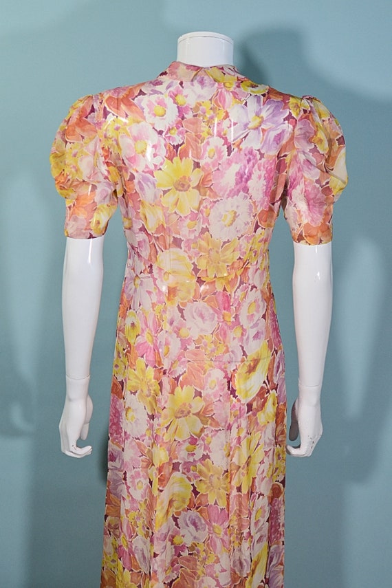 Vintage 1930s Sheer Floral Print Maxi Dress Puff … - image 7