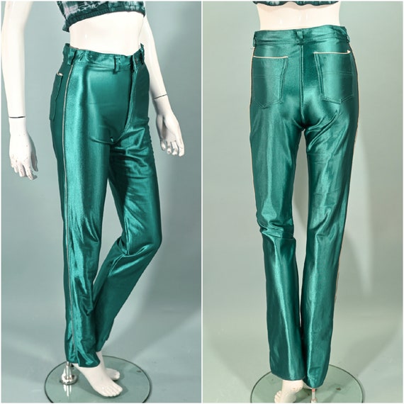 Vintage 70s Teal Spandex Disco Pants, The Great E… - image 1