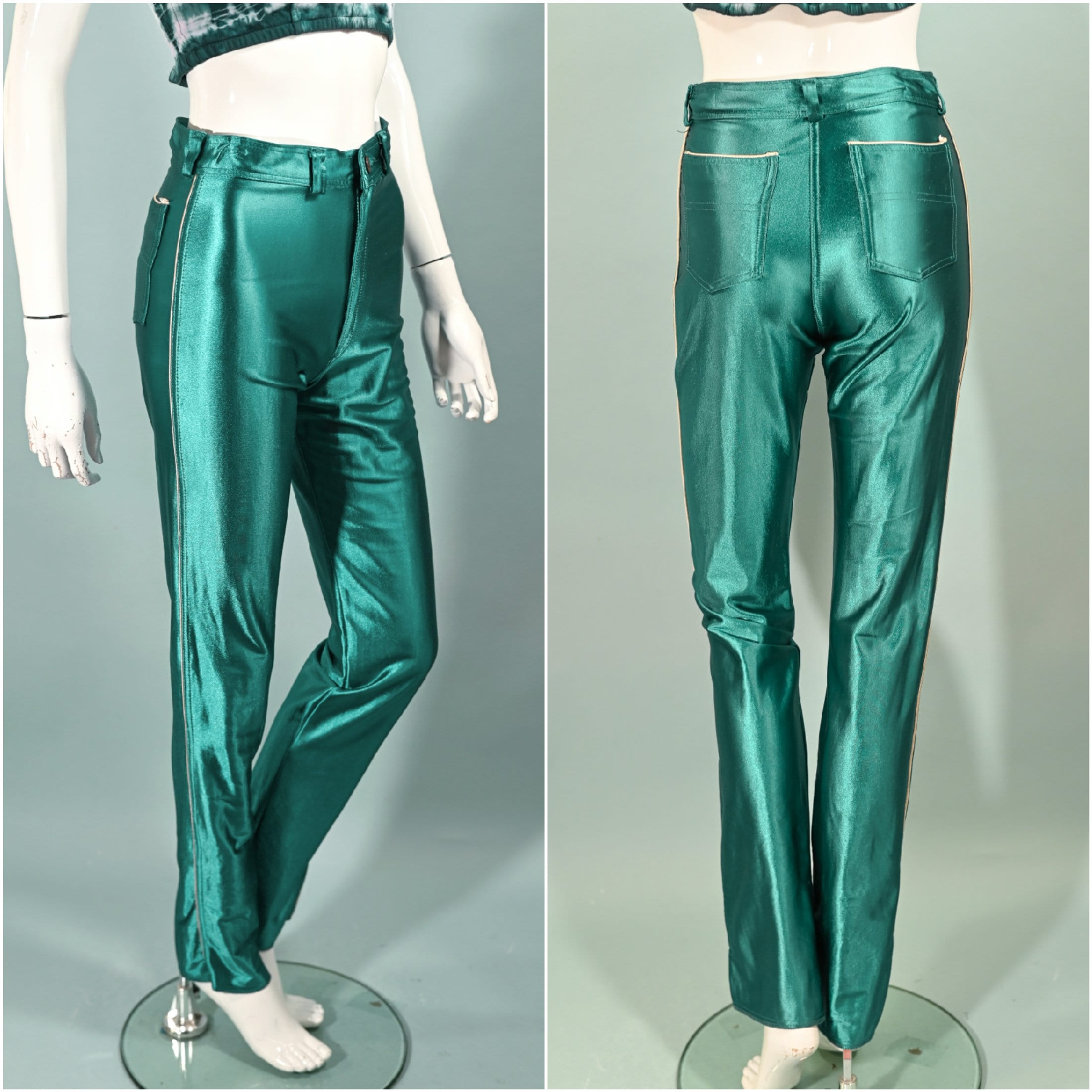 Vintage 70s Teal Spandex Disco Pants, the Great Escape SZ 7/28 