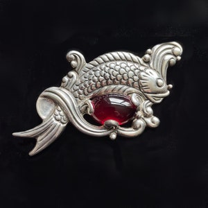 Rare Vintage Los Castillo Fish in Waves Brooch, Taxco Sterling Brooch #514C