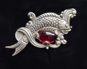 Rare Vintage Los Castillo Fish in Waves Brooch, Taxco Sterling Brooch #514C