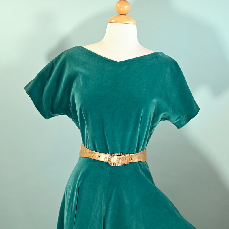 Vintage Teal Velvet Fit & Flare Party Dress, 26 W Size S image 3