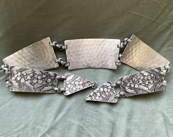 Vintage Floral Link Goddess Belt, Silver Tone Renaissance Revival Belt 27 1/2" L