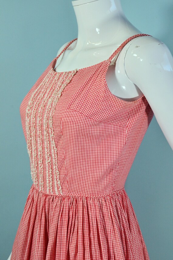 Vintage Early 60s Red + White Check Spaghetti Str… - image 5