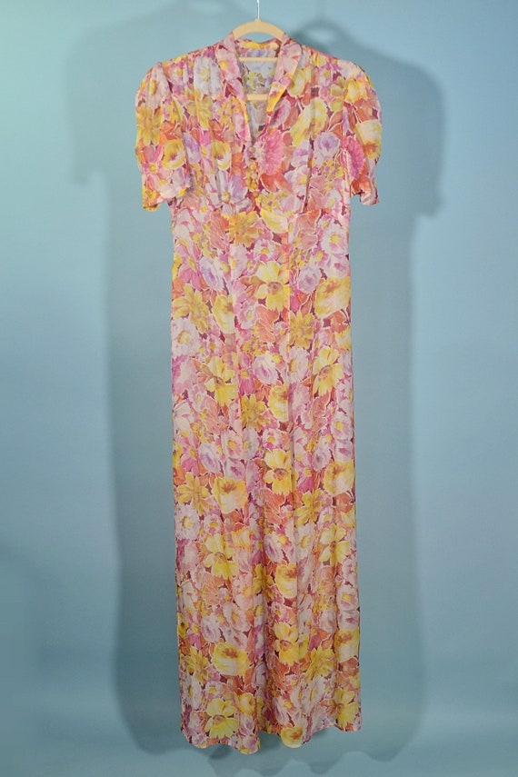 Vintage 1930s Sheer Floral Print Maxi Dress Puff … - image 5