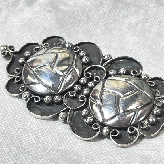 Sterling Spanish Colonial Style, Mexican Silver Brooch 2 3/4" L
