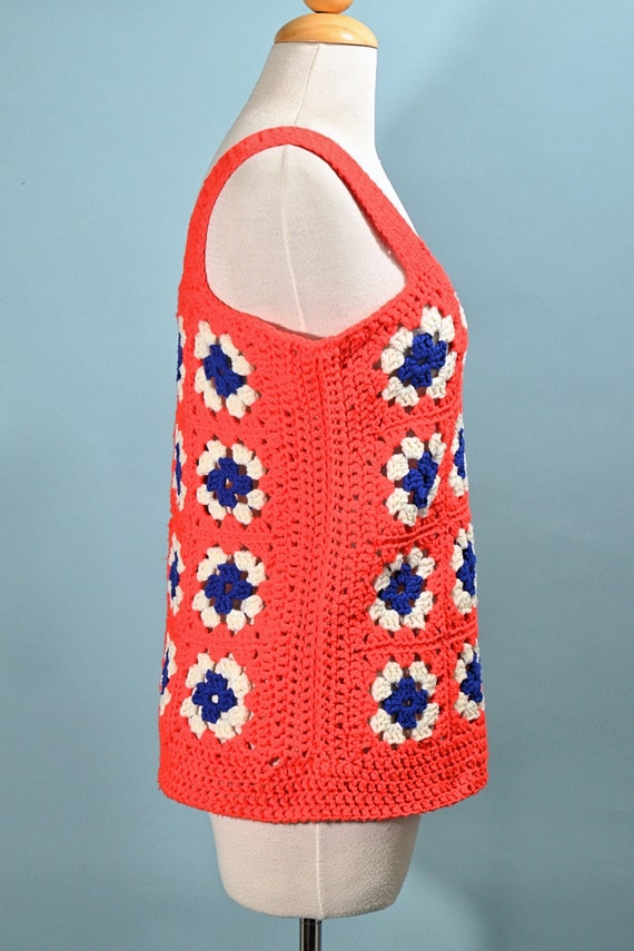 Vintage 70s Granny Square Crochet Top, Americana … - image 6