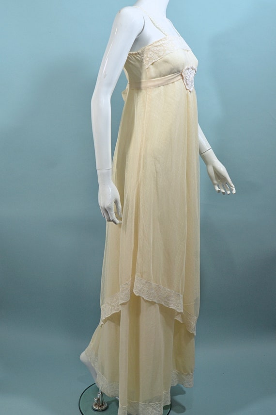 Vintage 60s Cream Sheer Lace Maxi Dress, 20s Styl… - image 9