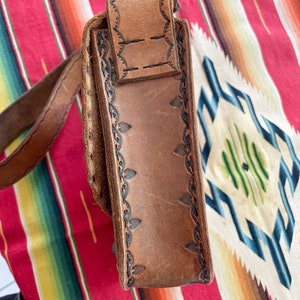 Vintage Tooled Leather Southwestern Shoulder Bag w/Ceramic Beads image 10