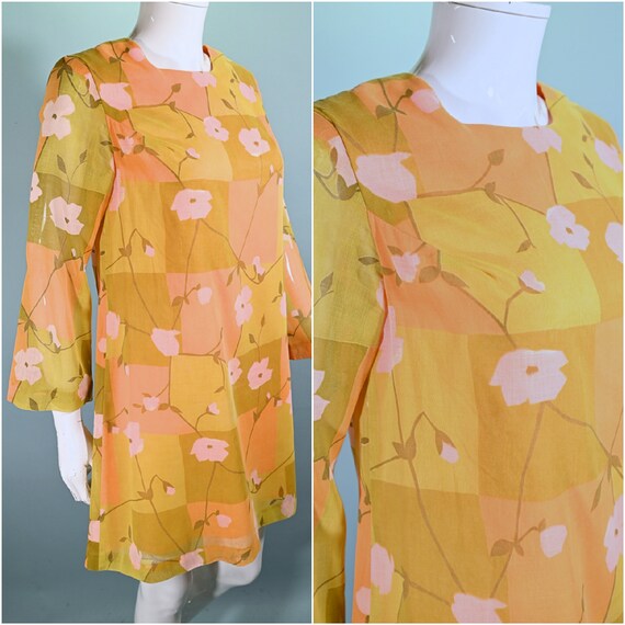 Vintage 60s Mod Mini Dress, Floral Print Mini Shi… - image 3