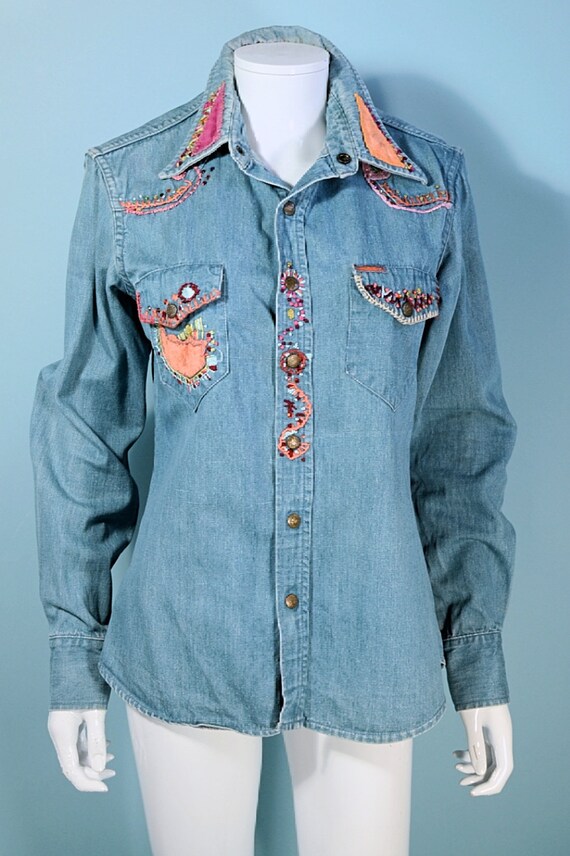 Vintage Landlubber Embroidered Patchwork Denim Shi