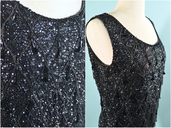 Vintage Black Sequin/Beaded Top, 60s GO GO Sparkl… - image 3