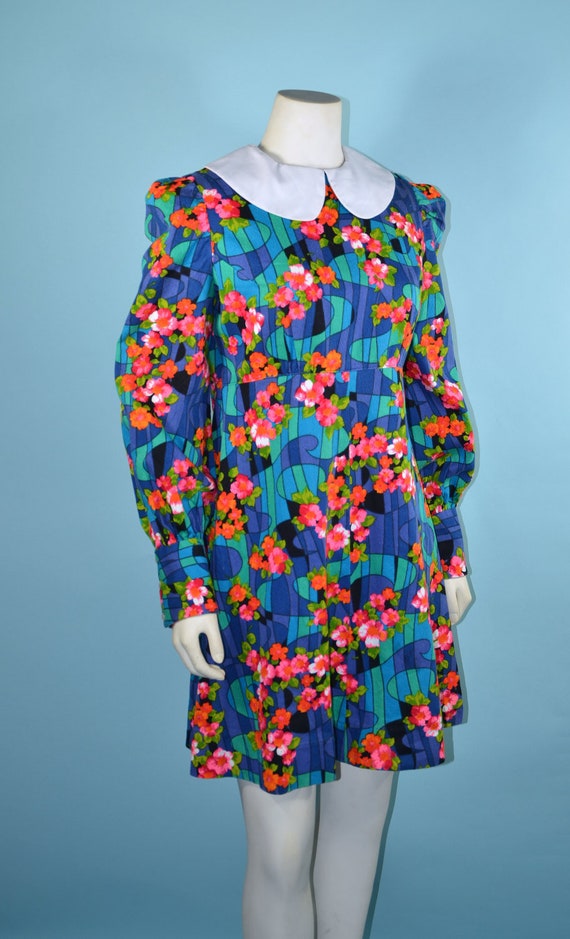 Vintage 60s Hippie Psychedelic Mod Bright Flower M
