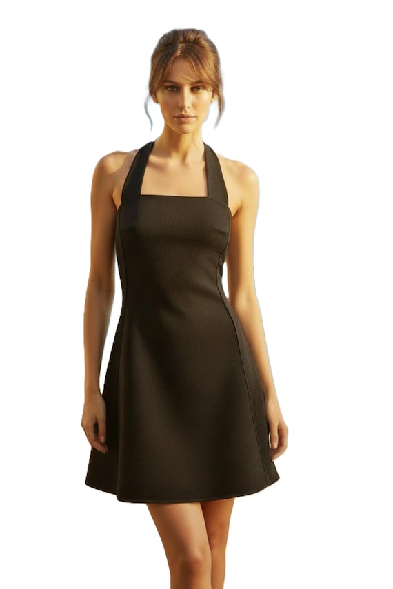 Claude Montana, SALE Vintage Claude Montana Black Halter Mini Dress: Italian Designer XS/XXS