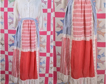 Vintage 60s Patchwork Skirt, Cottagecore Grandmillenial Western Maxi XS