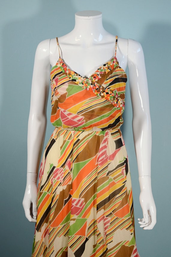 Vintage 70s Spaghetti Strap Summer Dress, Nautica… - image 5