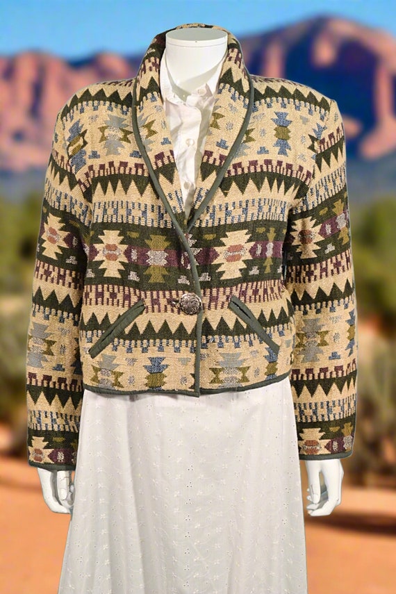 Vintage Cropped Southwestern Jacket Tapestry Style Boxy Fit Etsy