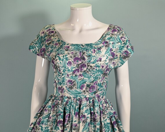 Vintage 50s Abstract Floral Print Dress, Mid Cent… - image 5