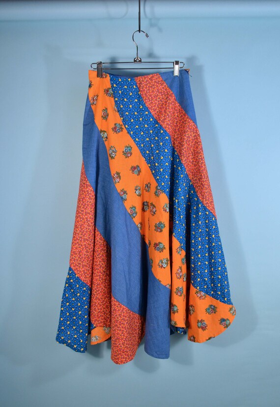 Vintage 70s Patchwork Skirt, Cottagecore Swirl Ma… - image 6