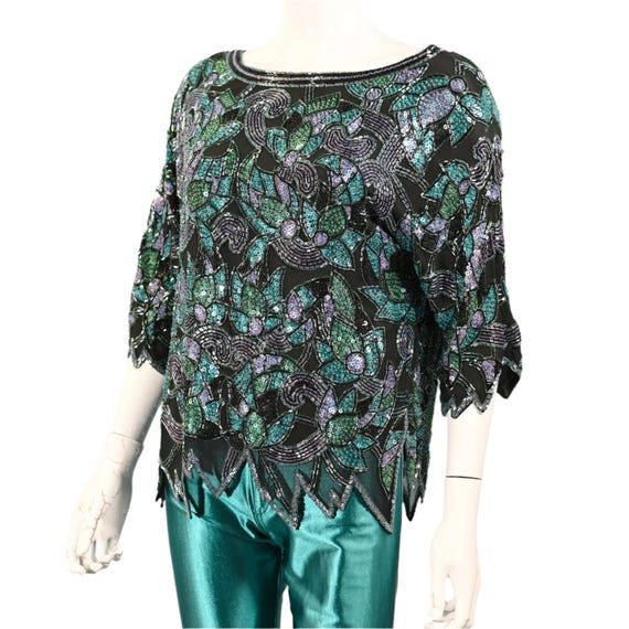 Vintage 70s/80s Heavily Beaded Sequin Top, Deco F… - image 6