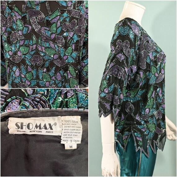 Vintage 70s/80s Heavily Beaded Sequin Top, Deco F… - image 8