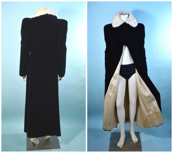 1930s Vintage/Antique Black Velvet Maxi Coat, Whi… - image 3