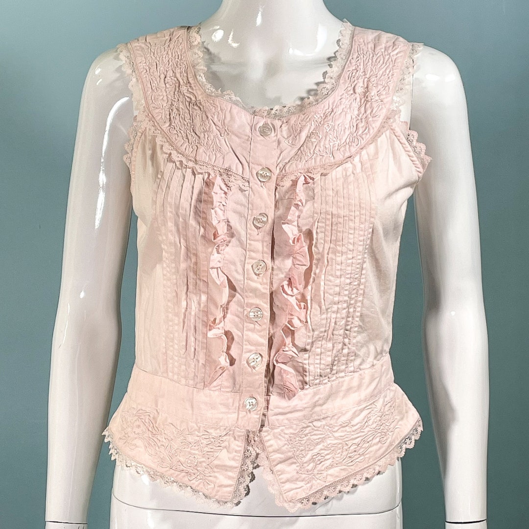 Vintage pink crochet ribbon camisole top main image 1
