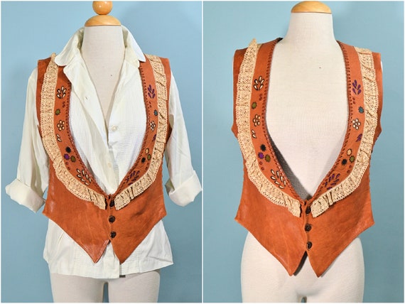 Char Hand Painted Leather Vest 60s/70s Handmade Woodstock Era 