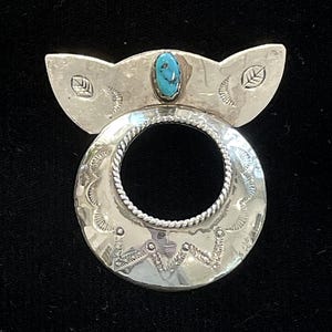 W Chee Navajo Sterling Silver Turquoise Brooch, Signed 12 Grams