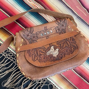 Vintage Tooled Leather Handbag, Birds, Horses, Animals &quot;No Hunting&quot; Shoulder Bag