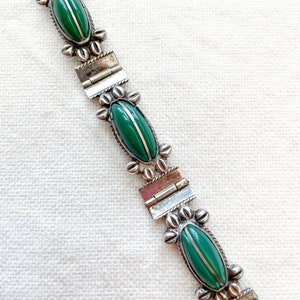 Vintage Mexican Sterling Silver Green Onyx Bracelet, Hallmarked 18 Grams