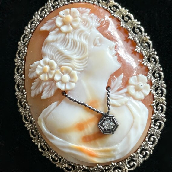 14K White Gold Antique Cameo Pendant/Brooch, Vict… - image 3