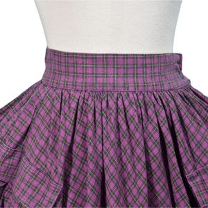 80s Full Skirt with Pockets, Purple Plaid 24" Waist image 3